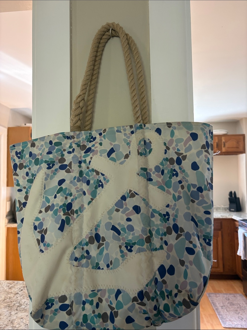Sea Bags of Mains Tote Bag with Rope Handles - Blue Multi Anchor Design